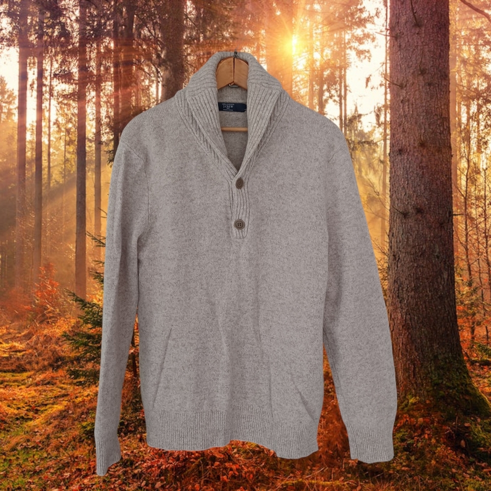 J. CREW • Large sweater lambswool tan neutral pullover Fall Winter men's